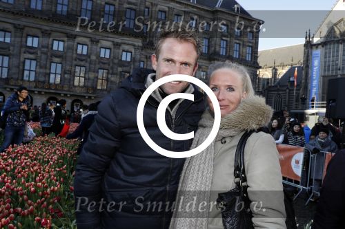 Amsterdam 21 januari 2017 
Boer Tom Groot bij event met tulpen bij paleis op de dam.