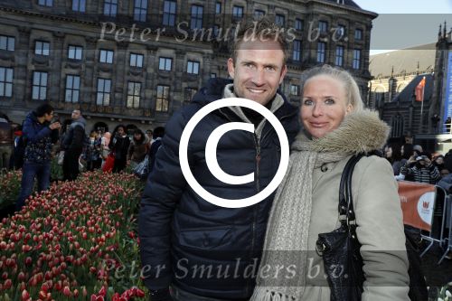 Amsterdam 21 januari 2017 
Boer Tom Groot bij event met tulpen bij paleis op de dam.