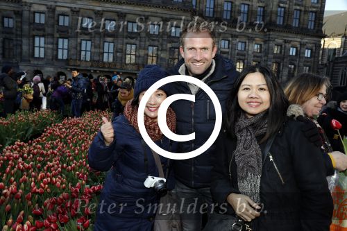 Amsterdam 21 januari 2017 
Boer Tom Groot bij event met tulpen bij paleis op de dam.