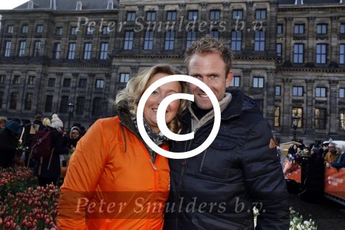 Amsterdam 21 januari 2017 
Boer Tom Groot bij event met tulpen bij paleis op de dam.