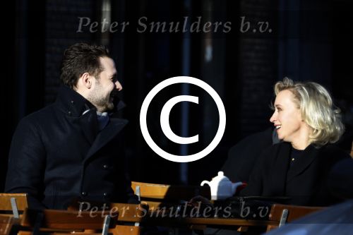 Amsterdam 21 januari 2017  
Eva Jinek met vriend Dexter van der Voorn op de beethovenstraat.