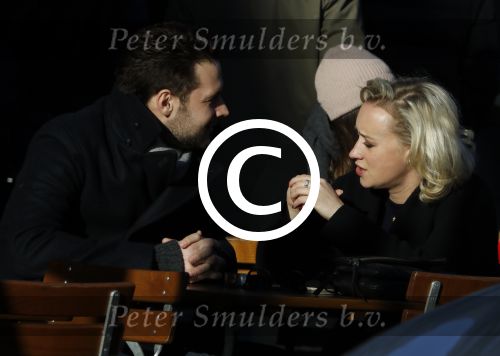 Amsterdam 21 januari 2017  
Eva Jinek met vriend Dexter van der Voorn op de beethovenstraat.