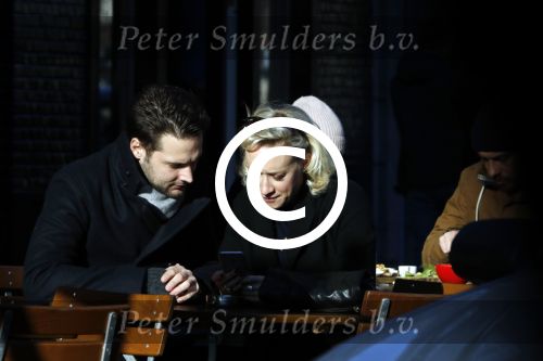Amsterdam 21 januari 2017  
Eva Jinek met vriend Dexter van der Voorn op de beethovenstraat.