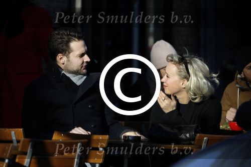 Amsterdam 21 januari 2017  
Eva Jinek met vriend Dexter van der Voorn op de beethovenstraat.