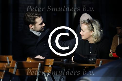 Amsterdam 21 januari 2017  
Eva Jinek met vriend Dexter van der Voorn op de beethovenstraat.