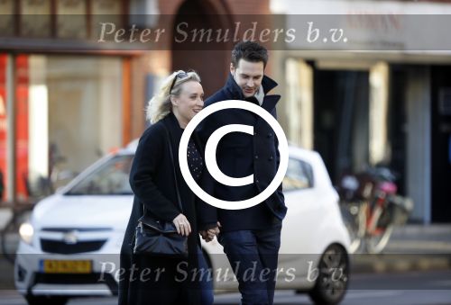 Amsterdam 21 januari 2017  
Eva Jinek met vriend Dexter van der Voorn op de beethovenstraat.