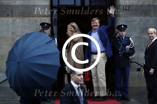 Amsterdam 17 januari 2018 
Koningin Maxima Koning Wiollem Alexander en Prinses Margriet arriveren bij het koninklijk paleis op de dam waar de nieuwjaarsreceptie is.