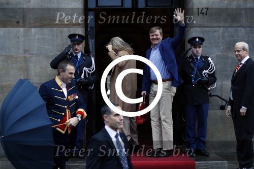 Amsterdam 17 januari 2018 
Koningin Maxima Koning Wiollem Alexander en Prinses Margriet arriveren bij het koninklijk paleis op de dam waar de nieuwjaarsreceptie is.