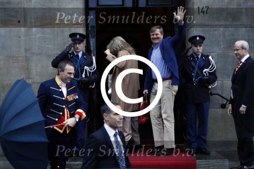 Amsterdam 17 januari 2018 
Koningin Maxima Koning Wiollem Alexander en Prinses Margriet arriveren bij het koninklijk paleis op de dam waar de nieuwjaarsreceptie is.