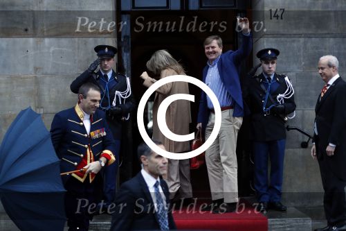 Amsterdam 17 januari 2018 
Koningin Maxima Koning Wiollem Alexander en Prinses Margriet arriveren bij het koninklijk paleis op de dam waar de nieuwjaarsreceptie is.