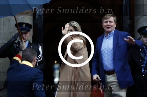 Amsterdam 17 januari 2018 
Koningin Maxima Koning Wiollem Alexander en Prinses Margriet arriveren bij het koninklijk paleis op de dam waar de nieuwjaarsreceptie is.