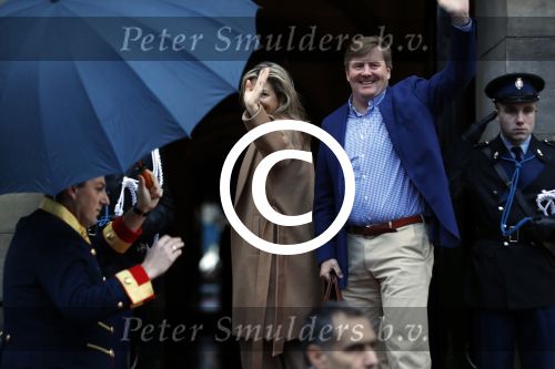 Amsterdam 17 januari 2018 
Koningin Maxima Koning Wiollem Alexander en Prinses Margriet arriveren bij het koninklijk paleis op de dam waar de nieuwjaarsreceptie is.