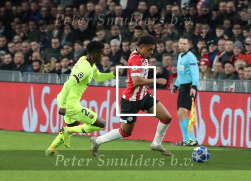 Eindhoven, 28 November 2018
Champions Leaguewedstrijd PSV-FC Barcelona, eindstand 1-2
Donyell Malen en Nelson Semedo
