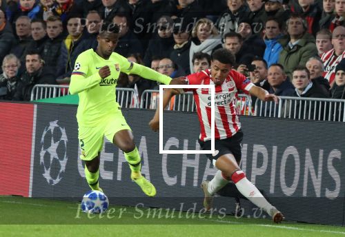 Eindhoven, 28 November 2018
Champions Leaguewedstrijd PSV-FC Barcelona, eindstand 1-2
Donyell Malen en Nelson Semedo