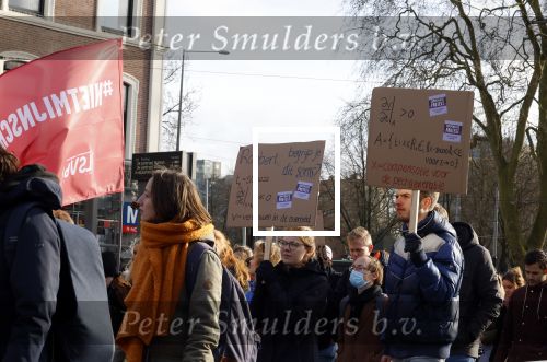 Amsterdam 5 februari 2022
Demonstratie studenten tegen het beleid van Mark Rutte . De demonstratie is in het centrum van Amsterdam.