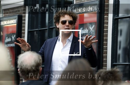 Amsterdam 19 januari 2022
Cabaretiers Bert Visscher en Jochem Myer tijdens de landelijke protestactie Kapsalon Theater in de Kleine Komedie. De cultuursector komt in actie tegen de coronamaatregelen. Tientallen theaters in heel Nederland  zijn omgebouwd tot een kapsalon.