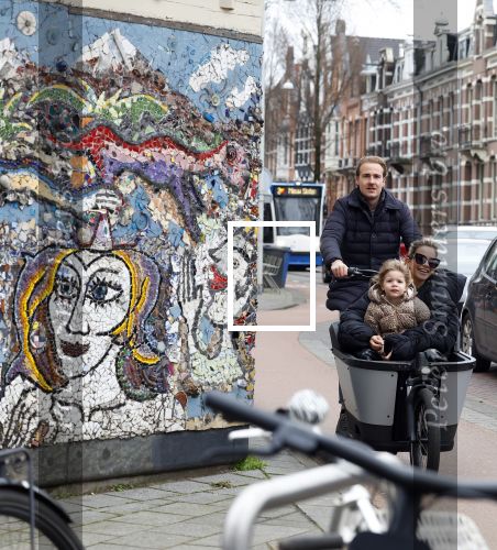 Amsterdam 4 en 5 februari 2022
Monica Geuze met dochtertje  haar vriend Robbert Kroese in bakfiets  in Amsterdam zuid.