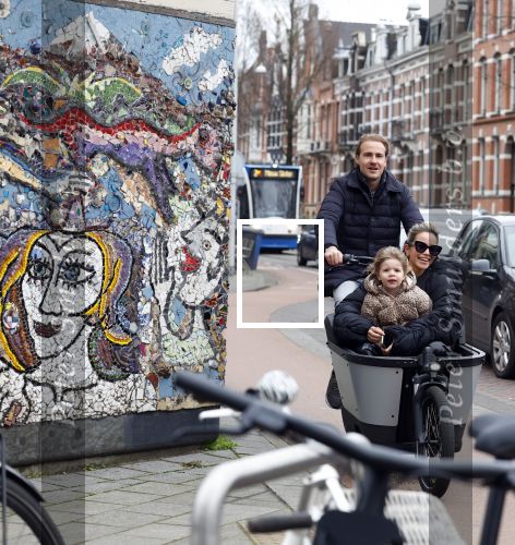 Amsterdam 4 en 5 februari 2022
Monica Geuze met dochtertje  haar vriend Robbert Kroese in bakfiets  in Amsterdam zuid.