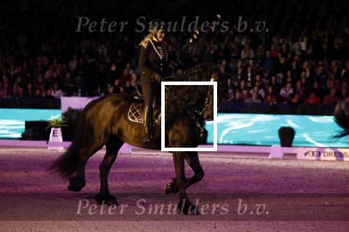 Amsterdam 28 januari 2023
Samantha Steenwijk rijdt op haar paard een kuhr terwijl ze zingt tijdens Jumping Amsterdam in de RAI.