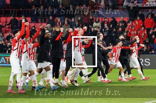 Eindhoven, 29 Januari 2025
8e en laatste wedstrijd  Champions League seizoen 2024-2025 PSV-FC Liverpool, eindstand 3-2
Blijdschap PSV-ers na winst tegen FC Liverpool
Fotograaf Marco Ferrageau