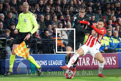 Eindhoven, 29 Januari 2025
8e en laatste wedstrijd  Champions League seizoen 2024-2025 PSV-FC Liverpool, eindstand 3-2
Federico Chiesa en Mauro Junior
Fotograaf Marco Ferrageau