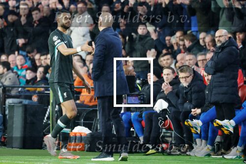 Eindhoven, 29 Januari 2025
8e en laatste wedstrijd  Champions League seizoen 2024-2025 PSV-FC Liverpool, eindstand 3-2
Gody Gakpo en Arne Slot
Fotograaf Marco Ferrageau