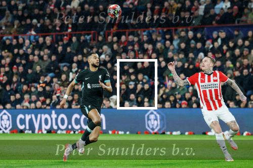 Eindhoven, 29 Januari 2025
8e en laatste wedstrijd  Champions League seizoen 2024-2025 PSV-FC Liverpool, eindstand 3-2
Gody Gakpo en Rick Karsdorp
Fotograaf Marco Ferrageau