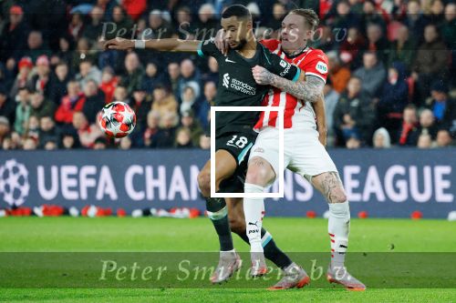 Eindhoven, 29 Januari 2025
8e en laatste wedstrijd  Champions League seizoen 2024-2025 PSV-FC Liverpool, eindstand 3-2
Gody Gakpo en Rick Karsdorp
Fotograaf Marco Ferrageau
