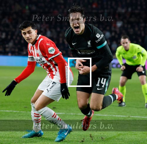 Eindhoven, 29 Januari 2025
8e en laatste wedstrijd  Champions League seizoen 2024-2025 PSV-FC Liverpool, eindstand 3-2
Richard Ledezma en Federico Chiesa
Fotograaf Marco Ferrageau
