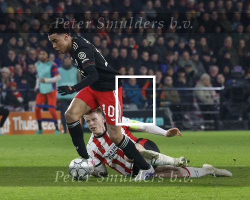 Eindhoven, 28 Januari 2026
Laatste wedstrijd in voorronde Champions League
PSV-Bayern Munchen, eindstand 1-2
Jamal Musiala in duel met