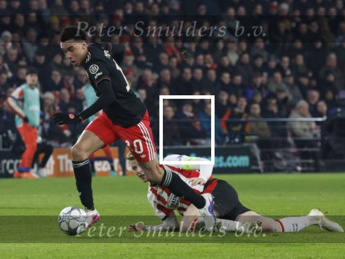 Eindhoven, 28 Januari 2026
Laatste wedstrijd in voorronde Champions League
PSV-Bayern Munchen, eindstand 1-2
Jamal Musiala in duel met