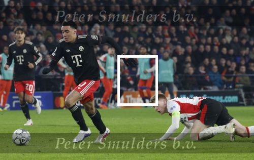 Eindhoven, 28 Januari 2026
Laatste wedstrijd in voorronde Champions League
PSV-Bayern Munchen, eindstand 1-2
Jamal Musiala in duel met