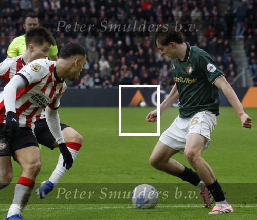 Eindhoven, 1 Februari 2026
Kompetitiewedstrijd PSV-Feyenoord, eindstand 3-0
Leo Sauer en Sergino Dest