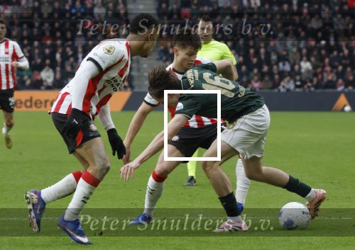 Eindhoven, 1 Februari 2026
Kompetitiewedstrijd PSV-Feyenoord, eindstand 3-0
Leo Sauer en Sergino Dest