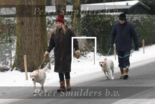 Huizen 11 januari 2026
Linda de Mol en haar partner Jeroen Rietbergen laten in een koud Huizen hun twee honden uit . Ze zijn beide warm aangekleed .