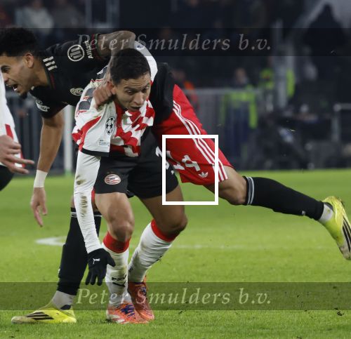 Eindhoven, 28 Januari 2026
Laatste wedstrijd in voorronde Champions League
PSV-Bayern Munchen, eindstand 1-2
Mauro Junior in duel met Luis Diaz
