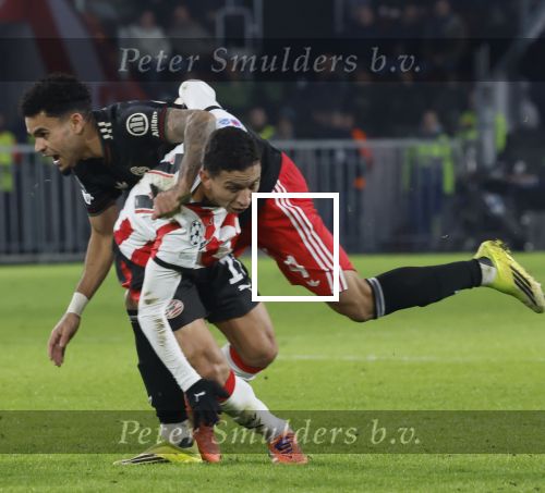 Eindhoven, 28 Januari 2026
Laatste wedstrijd in voorronde Champions League
PSV-Bayern Munchen, eindstand 1-2
Mauro Junior in duel met Luis Diaz