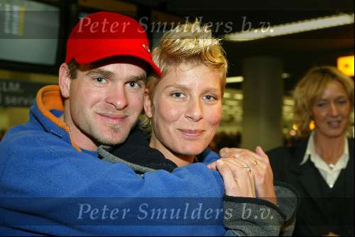 Schiphol 26 februari 2002
Terugkomst sporters van de Olympische winterspelen in Salt Lake city.
Erben Wennemars en Renate vd Zalm.