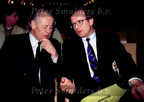 Amsterdam, 14 januari 1991
Freddy Heineken met ploegleider Jan Raas die toen kwam met de Buckler-wielerploeg