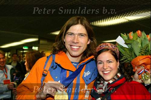 Schiphol 26 februari 2002
Terugkomst sporters van de Olympische winterspelen in Salt Lake city.
Gerard v Velde met vriendin