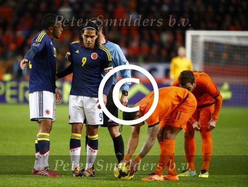 Amsterdam, 19 November 2013
Oefeninterland Nederland-Colombia, eindstand 0-0
Memphis Depay met naast hem Radamel Falcao
Foto Peter Smulders BV