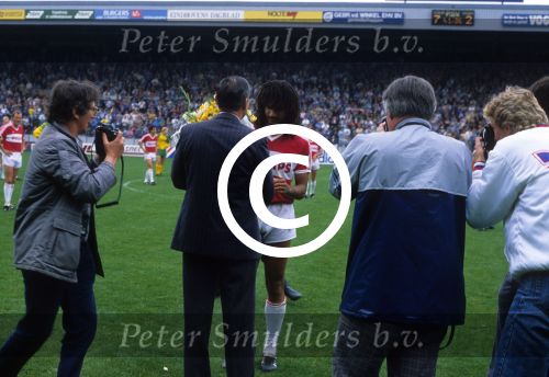 Eindhoven, 31 Mei 1987 Afscheidswedstrijd Ruud Gullit tijdens de wedstrijd PSV-FC Den Haag, eindstand 7-3 met o.a. Jacques Ruts, edwin Smulders
