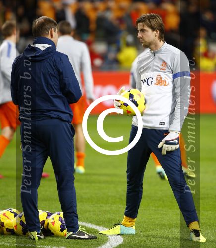 Amsterdam, 19 November 2013
Oefeninterland Nederland-Colombia, eindstand 0-0
Tim Krul in gesprek met Frans Hoek
Foto Peter Smulders BV