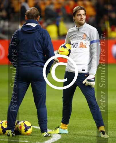 Amsterdam, 19 November 2013
Oefeninterland Nederland-Colombia, eindstand 0-0
Tim Krul in gesprek met Frans Hoek
Foto Peter Smulders BV