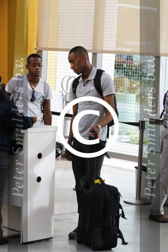 Curacao 1 januari 2014
PSV speler Joshua Brenet op vliegveld Hato met vriendin