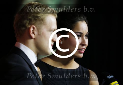 Amsterdam 15 december 2015
Sportgala/ sportverkiezing sportman en sportvrouw van het jaar in de Rai. 
Nederlands sportpresentatrice bij NOS Studio Sport. Ranomi Kromowidjojo met vriend Ferry Weertman