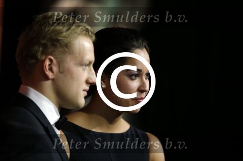 Amsterdam 15 december 2015
Sportgala/ sportverkiezing sportman en sportvrouw van het jaar in de Rai. 
Nederlands sportpresentatrice bij NOS Studio Sport. Ranomi Kromowidjojo met vriend Ferry Weertman