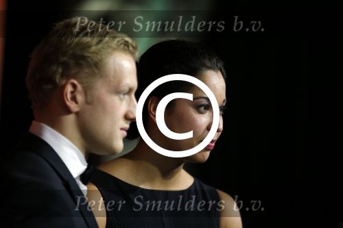 Amsterdam 15 december 2015
Sportgala/ sportverkiezing sportman en sportvrouw van het jaar in de Rai. 
Nederlands sportpresentatrice bij NOS Studio Sport. Ranomi Kromowidjojo met vriend Ferry Weertman
