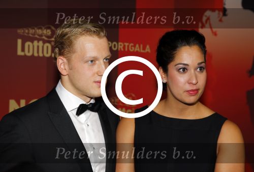 Amsterdam 15 december 2015
Sportgala/ sportverkiezing sportman en sportvrouw van het jaar in de Rai. 
Nederlands sportpresentatrice bij NOS Studio Sport. Ranomi Kromowidjojo met vriend Ferry Weertman