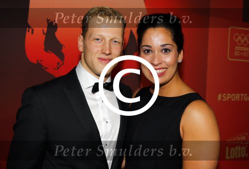 Amsterdam 15 december 2015
Sportgala/ sportverkiezing sportman en sportvrouw van het jaar in de Rai. 
Nederlands sportpresentatrice bij NOS Studio Sport. Ranomi Kromowidjojo met vriend Ferry Weertman